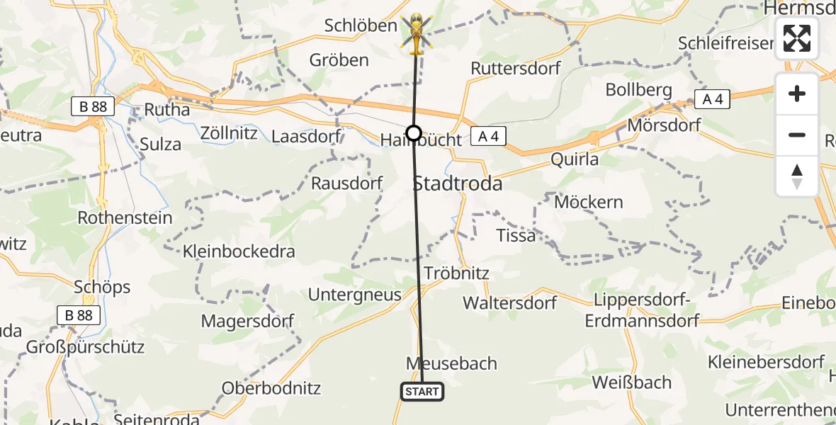 Flugroute Rettungshubschrauber Geisenhain - Schlöben, 04 August 2026, 14:02