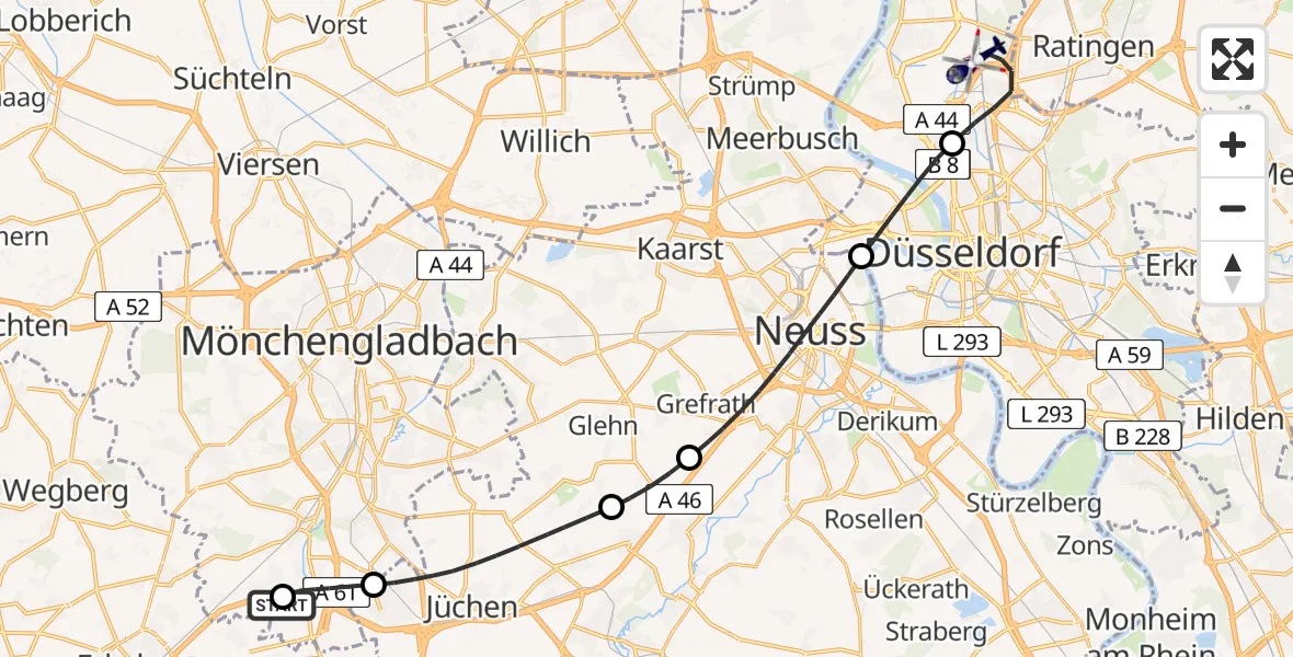 Flugroute Polizeihubschrauber Wanlo Segelfluggelände - Düsseldorf Flughafen, 04 August 2026, 14:11