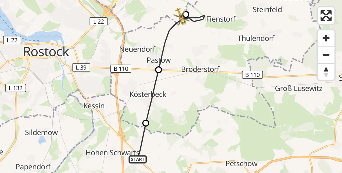 Flugroute Ambulanzhubschrauber Dummerstorf - Bentwisch, 04 August 2026, 14:14