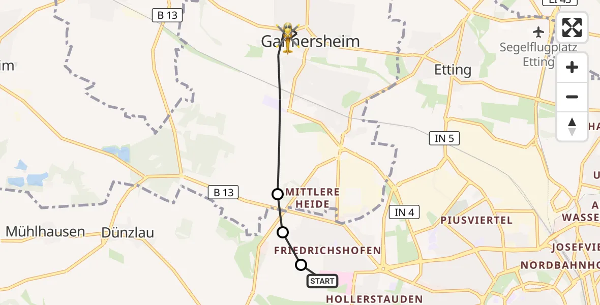 Flugroute Rettungshubschrauber Ingolstadt Hospital - Gaimersheim, 04 August 2026, 14:16