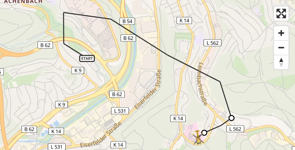 Flugroute Rettungshubschrauber Siegen - Evangelisches Jung-Stilling Hospital, 04 August 2026, 14:18
