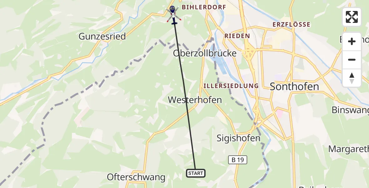Flugroute Polizeihubschrauber Ofterschwang - Blaichach, 04 August 2026, 14:23