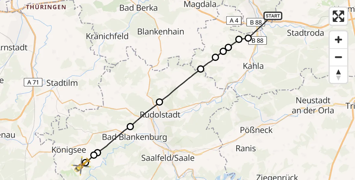 Flugroute Rettungshubschrauber Jena - Königsee, 04 August 2026, 14:26