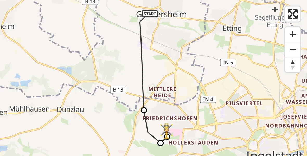 Flugroute Rettungshubschrauber Gaimersheim - Ingolstadt Hospital, 04 August 2026, 14:41