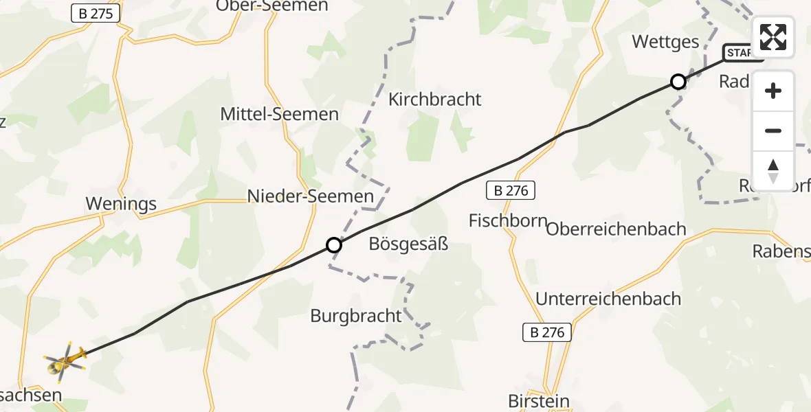 Flugroute Rettungshubschrauber Freiensteinau - Kefenrod, 04 August 2026, 14:44