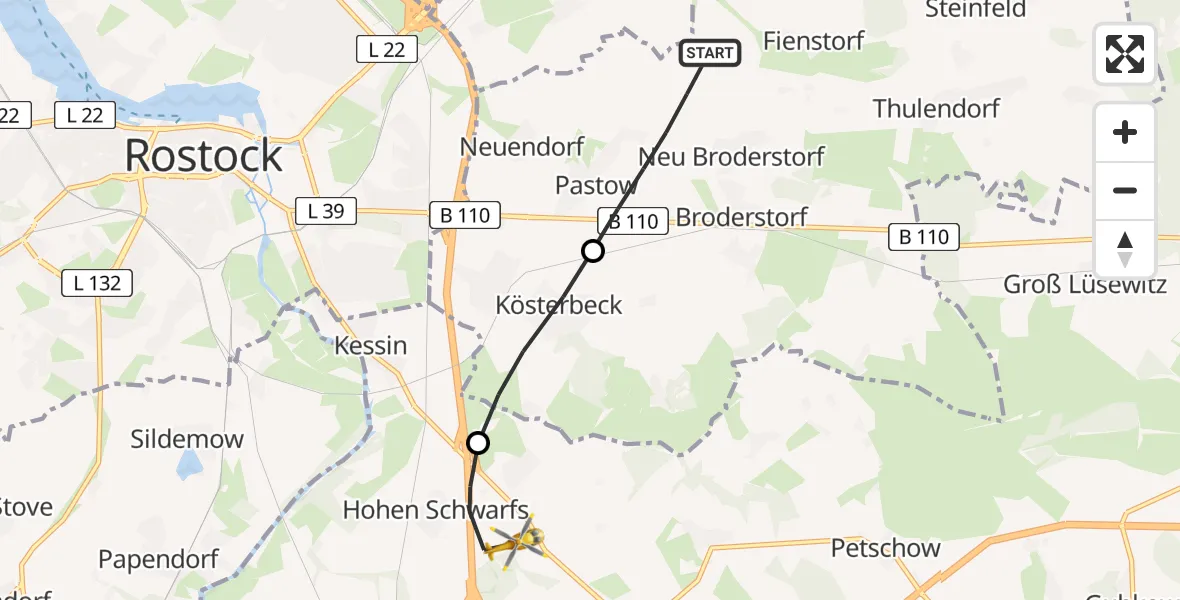 Flugroute Ambulanzhubschrauber Broderstorf - Dummerstorf, 04 August 2026, 14:54