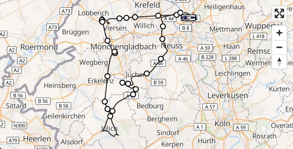 Flugroute Polizeihubschrauber Düsseldorf Flughafen - Düsseldorf Flughafen, 04 August 2026, 15:05