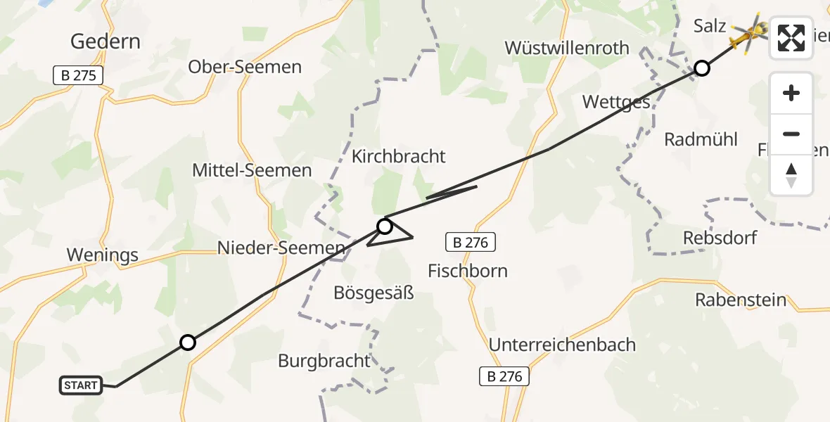 Flugroute Rettungshubschrauber Kefenrod - Freiensteinau, 04 August 2026, 15:11