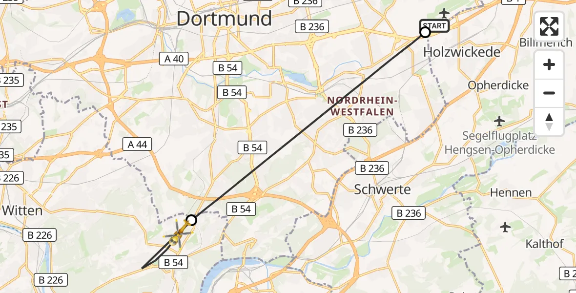 Flugroute Rettungshubschrauber Dortmund Flughafen - Herdecke, 04 August 2026, 15:14