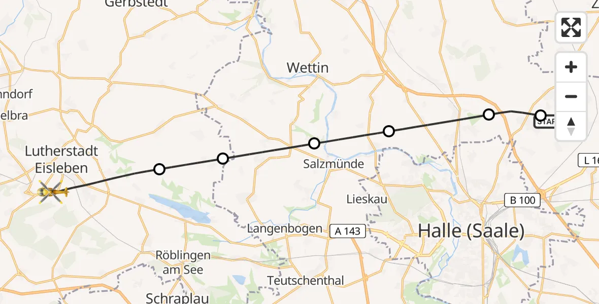 Flugroute Rettungshubschrauber Halle-Oppin Flugplatz - Eisleben, 04 August 2026, 15:15