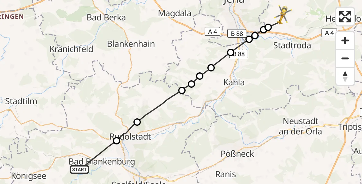 Flugroute Rettungshubschrauber Bad Blankenburg - Schlöben, 04 August 2026, 15:24