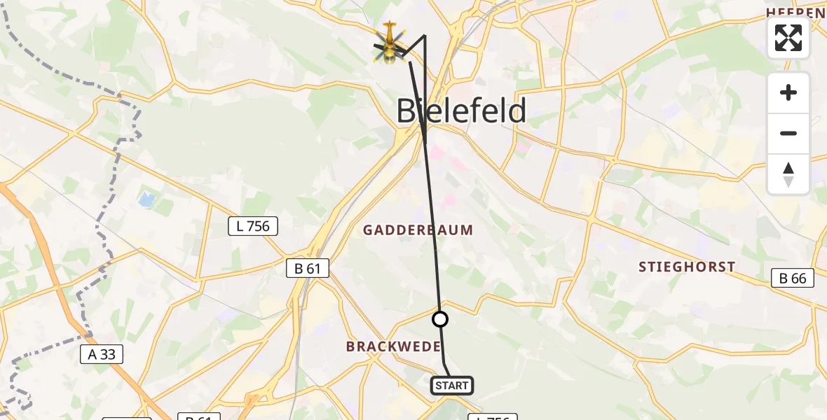Flugroute Rettungshubschrauber Luftrettungszentrum Bielefeld - Bielefeld, 04 August 2026, 15:25