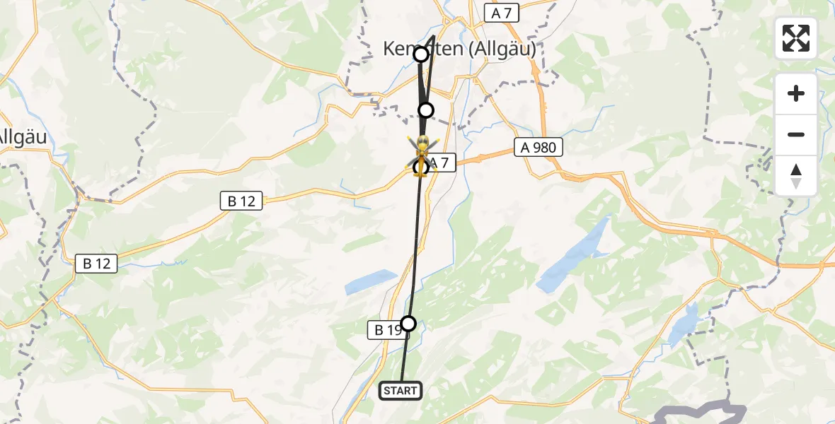 Flugroute Rettungshubschrauber Rettenberg - Waltenhofen, 04 August 2026, 15:28