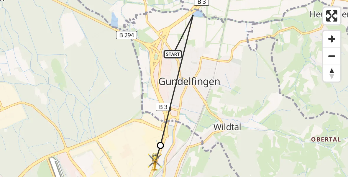 Flugroute Ambulanzhubschrauber Gundelfingen - Freiburg im Breisgau, 04 August 2026, 15:32