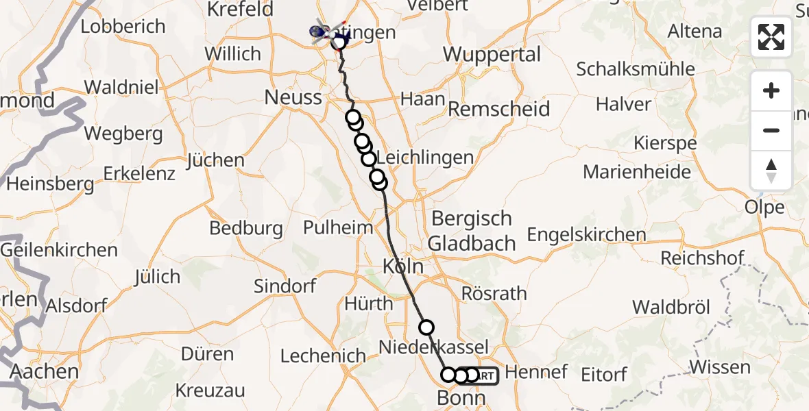 Flugroute Polizeihubschrauber Sankt Augustin - Düsseldorf Flughafen, 04 August 2026, 15:33