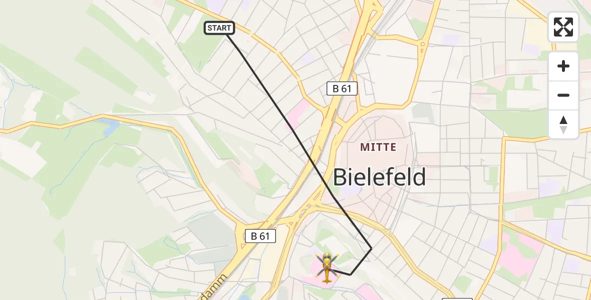Flugroute Rettungshubschrauber Bielefeld - Bielefeld, 04 August 2026, 15:45