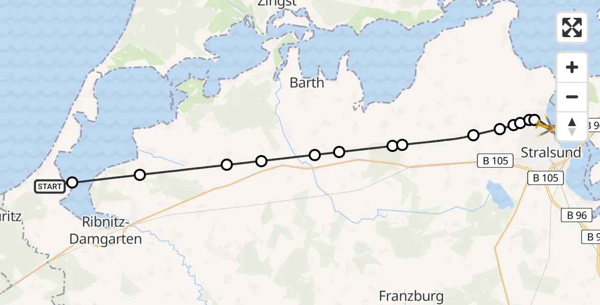 Flugroute Rettungshubschrauber Dierhagen - Stralsund, 04 August 2026, 15:45