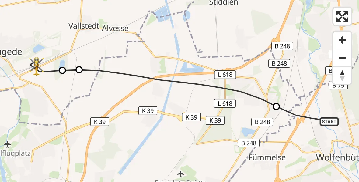 Flugroute Rettungshubschrauber Wolfenbüttel - Lengede, 04 August 2026, 15:56