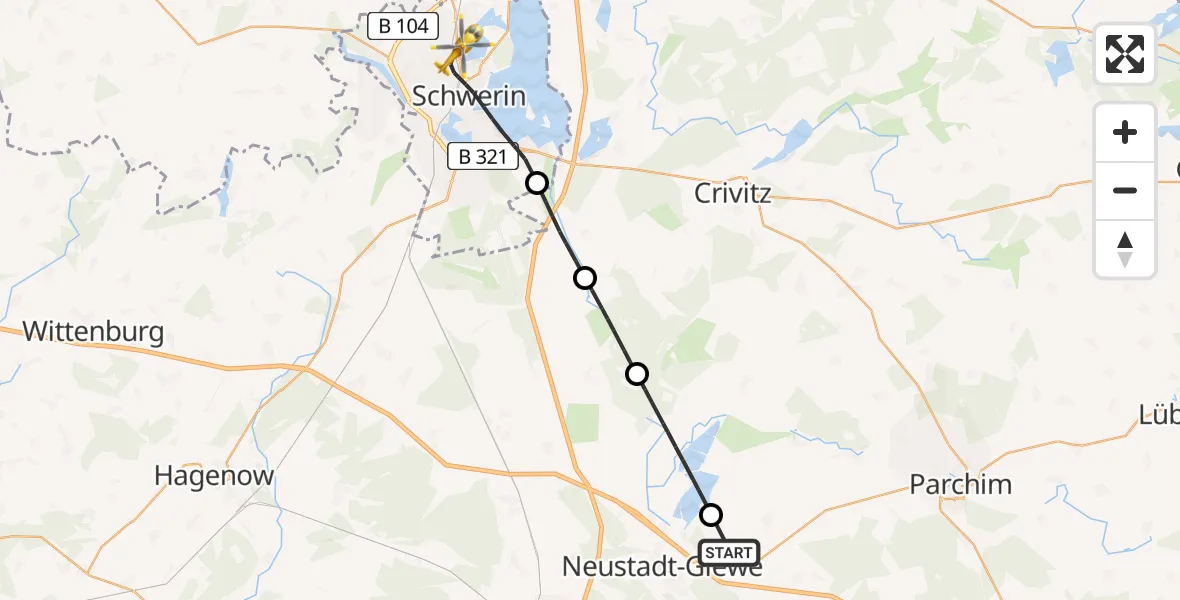 Flugroute Rettungshubschrauber Brenz - Schwerin, 04 August 2026, 16:24