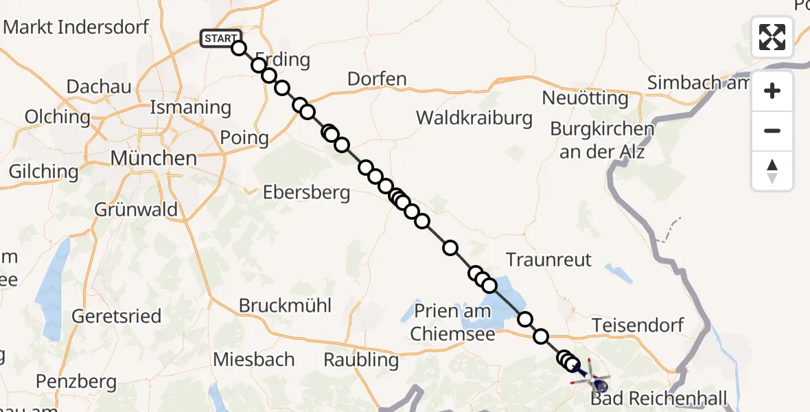 Flugroute Polizeihubschrauber München Flughafen - Ruhpolding, 04 August 2026, 16:39