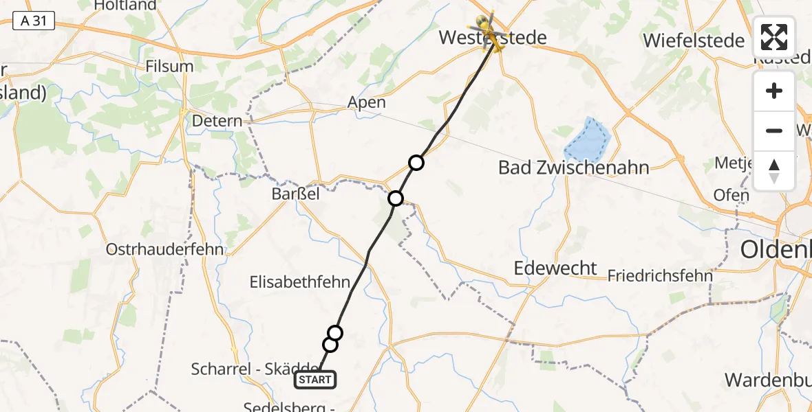 Flugroute Rettungshubschrauber Saterland - Westerstede, 04 August 2026, 16:40