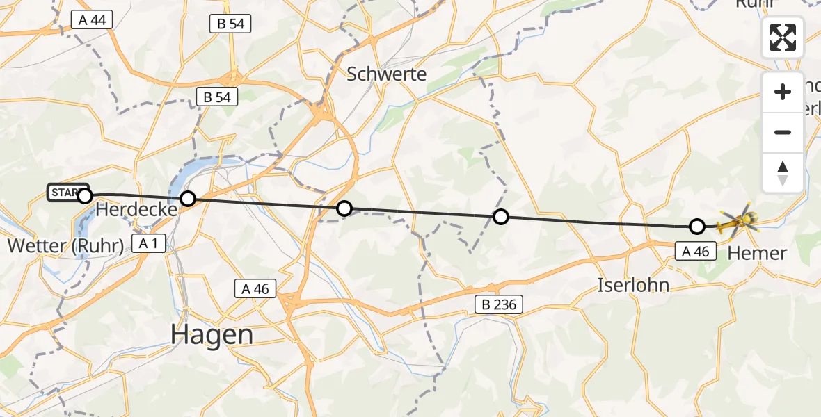 Flugroute Rettungshubschrauber Herdecke Community Hospital - Hemer, 04 August 2026, 16:42
