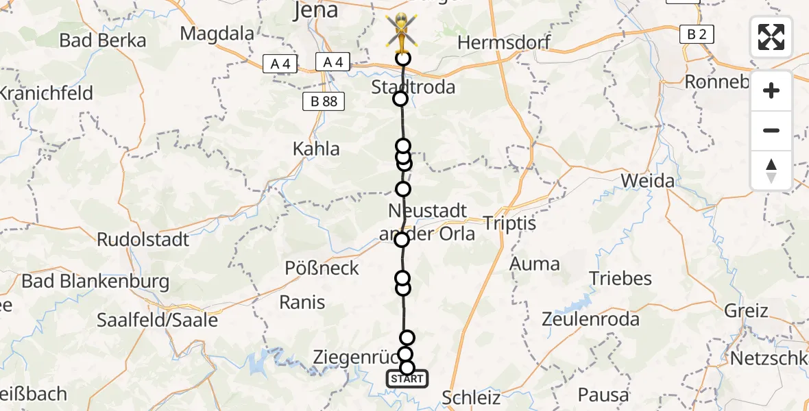 Flugroute Rettungshubschrauber Schleiz - Schlöben, 04 August 2026, 16:46