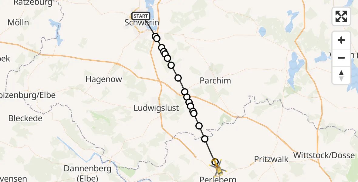 Flugroute Rettungshubschrauber Schwerin - Perleberg, 04 August 2026, 17:00