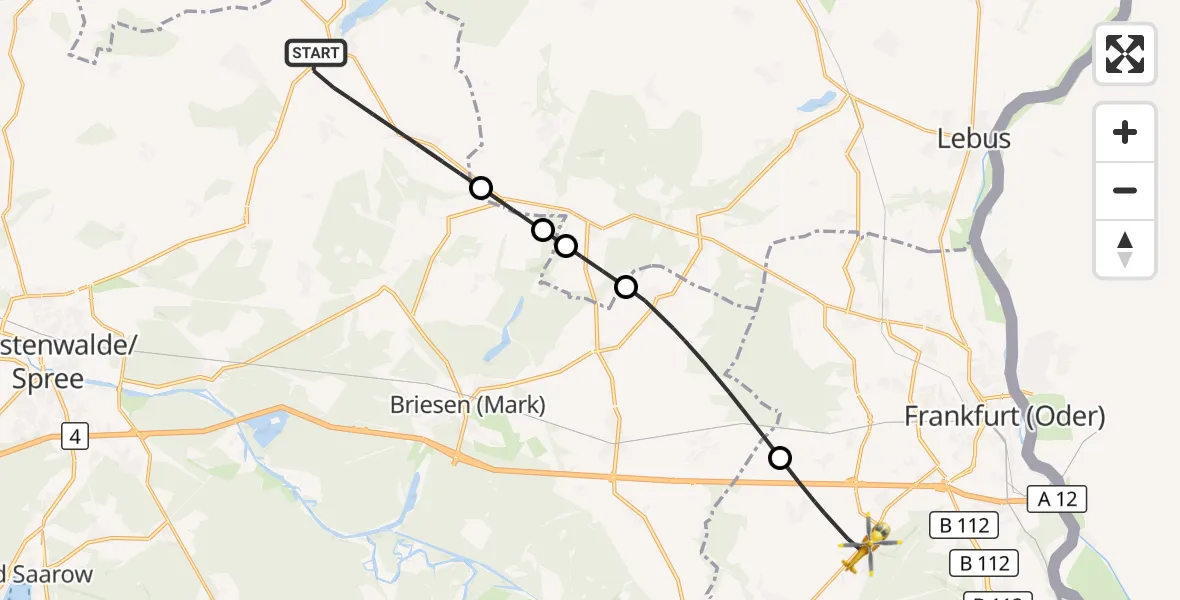 Flugroute Rettungshubschrauber Steinhöfel - Frankfurt (Oder), 04 August 2026, 17:10