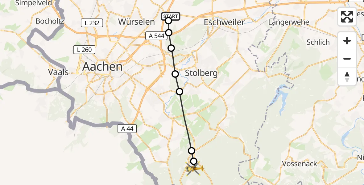 Flugroute Rettungshubschrauber Aachen-Merzbrück Flughafen - Roetgen, 04 August 2026, 17:15