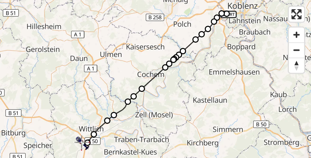 Flugroute Polizeihubschrauber Koblenz-Winningen Flugplatz - Salmtal, 04 August 2026, 17:17