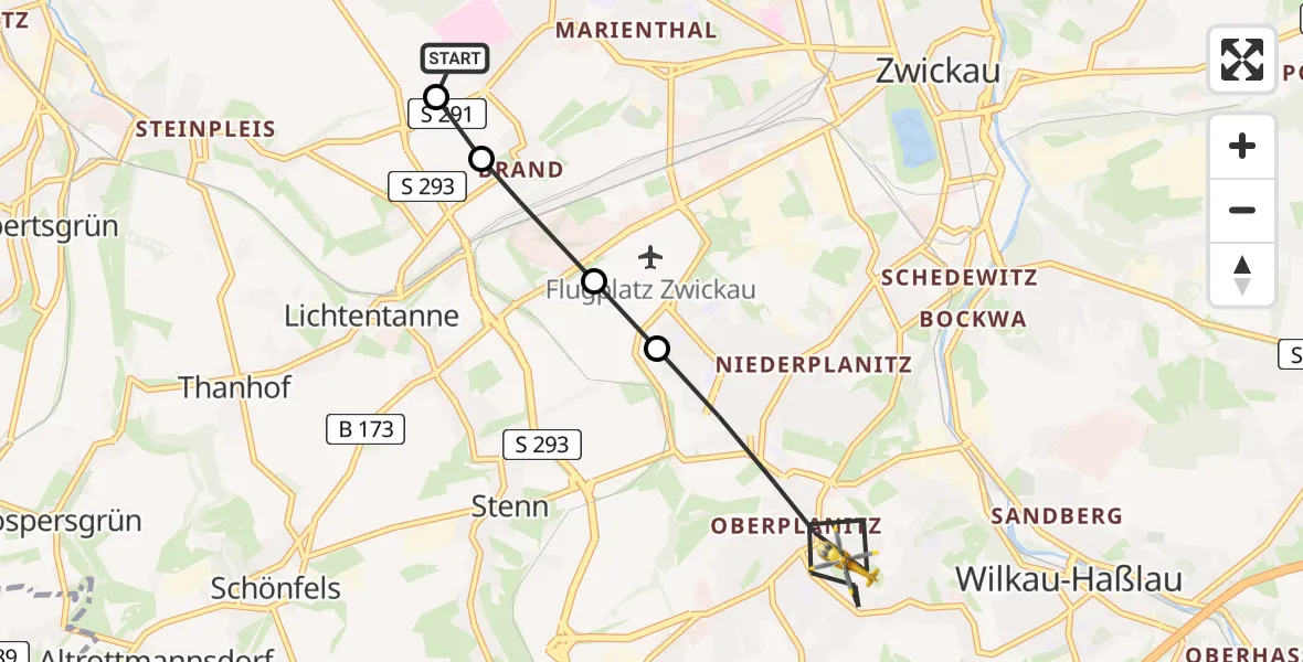 Flugroute Rettungshubschrauber ADAC Air Rescue Station Zwickau Hubschrauberlandeplatz - Zwickau, 04 August 2026, 17:17