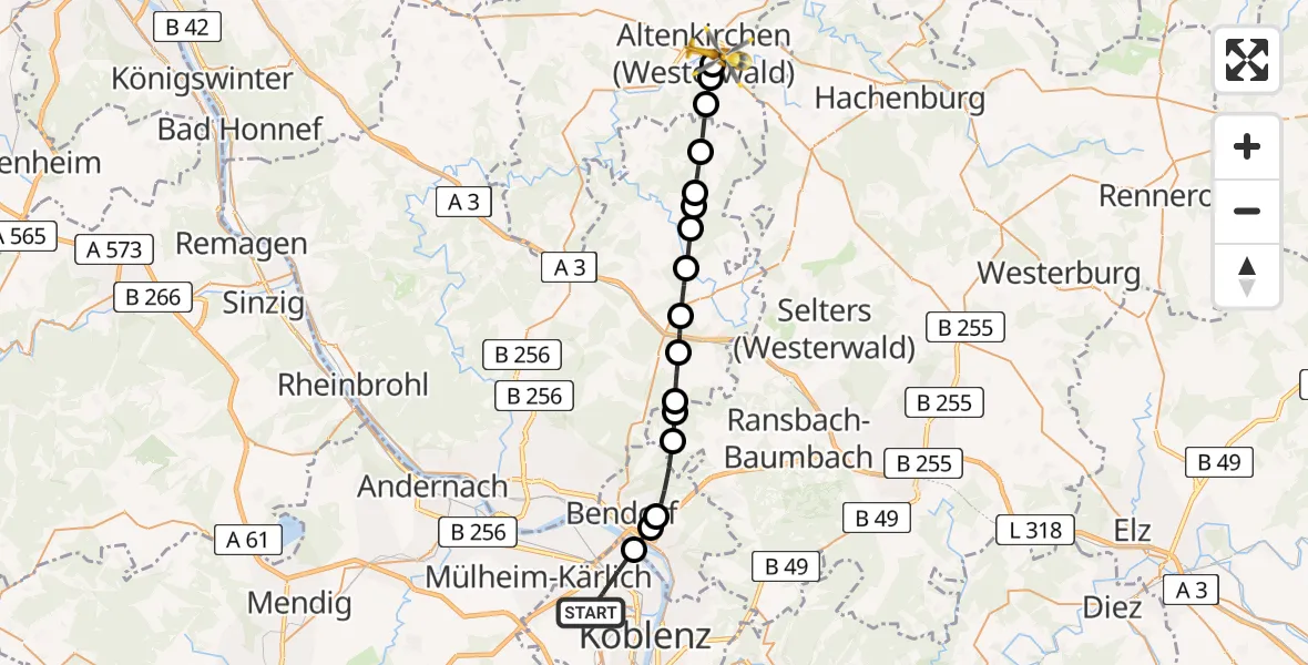 Flugroute Rettungshubschrauber Koblenz - Michelbach (Westerwald), 04 August 2026, 17:19