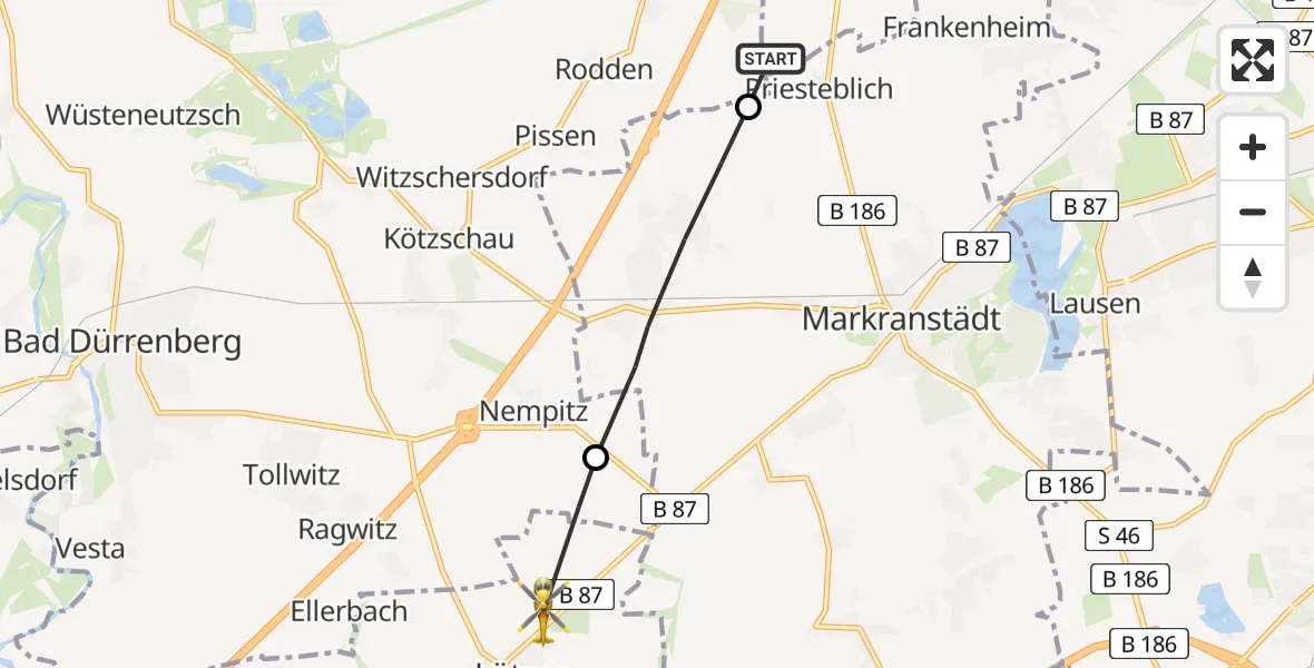 Flugroute Rettungshubschrauber Schkeuditz - Lützen, 04 August 2026, 17:33