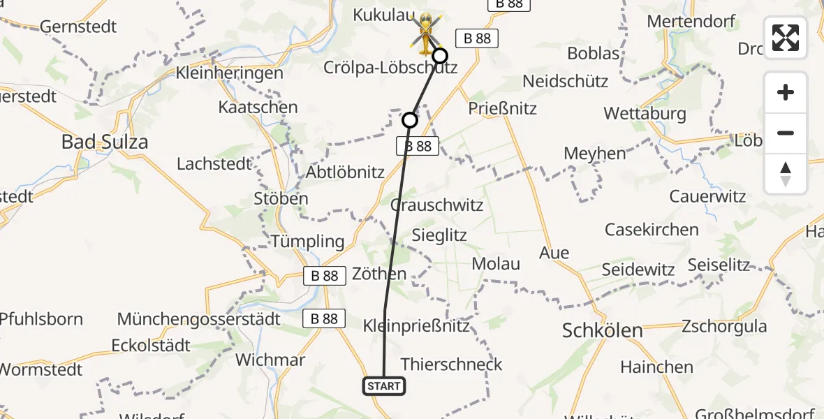 Flugroute Rettungshubschrauber Frauenprießnitz - Naumburg (Saale), 04 August 2026, 17:37