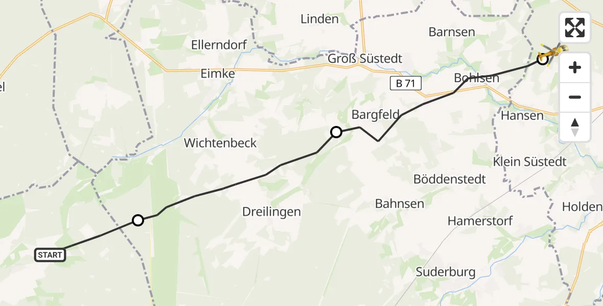 Flugroute Rettungshubschrauber Faßberg - Uelzen, 04 August 2026, 17:39