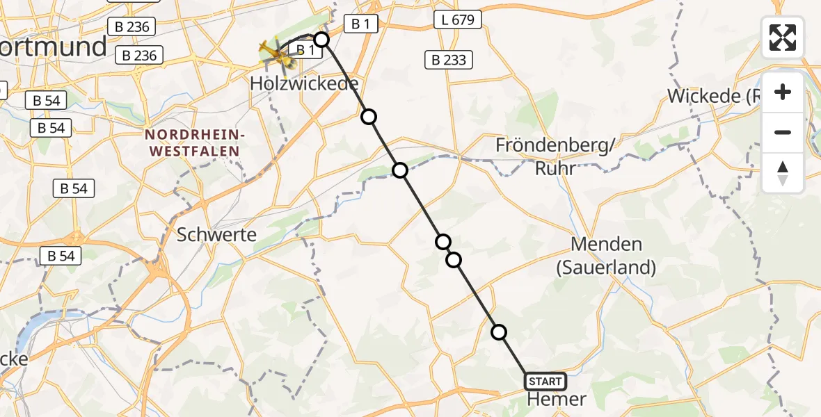 Flugroute Rettungshubschrauber Hemer - Dortmund Flughafen, 04 August 2026, 17:44