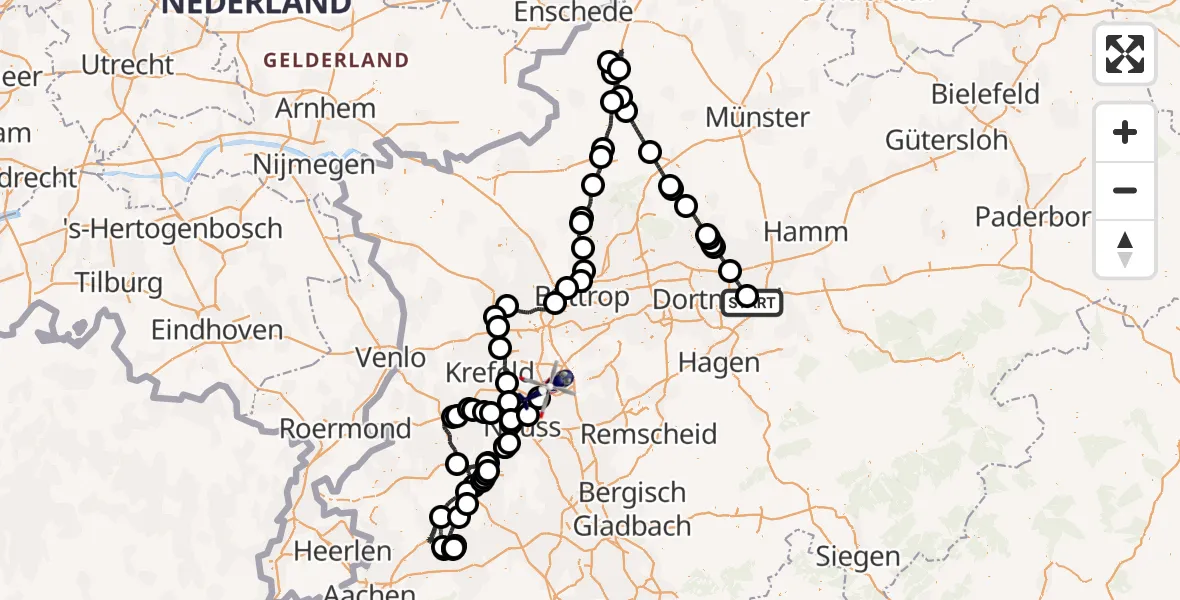 Flugroute Polizeihubschrauber Dortmund Flughafen - Düsseldorf Flughafen, 04 August 2026, 17:46