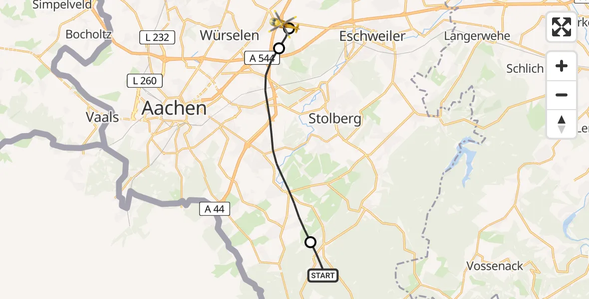 Flugroute Rettungshubschrauber Roetgen - Aachen-Merzbrück Flughafen, 04 August 2026, 17:46