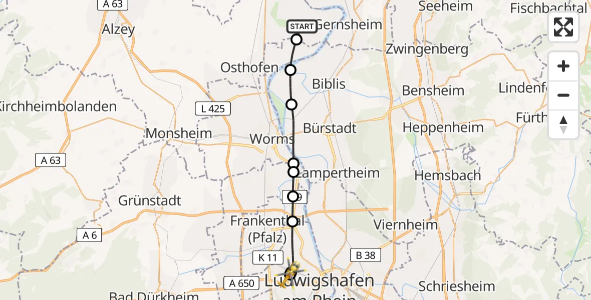 Flugroute Rettungshubschrauber Eich - Ludwigshafen Accident Hospital, 04 August 2026, 17:49