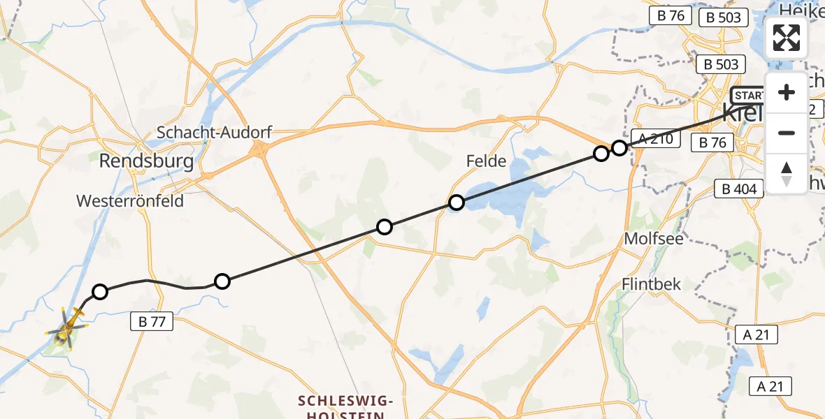 Flugroute Ambulanzhubschrauber Kiel - Rendsburg-Schachtholm Flugplatz, 04 August 2026, 17:59