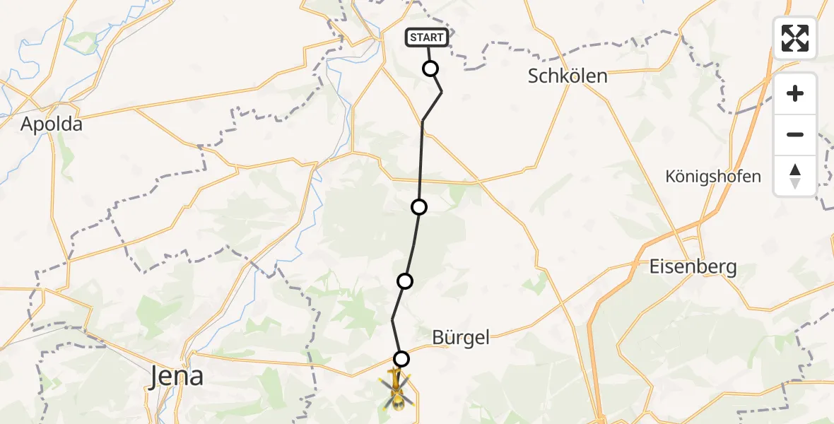 Flugroute Rettungshubschrauber Dornburg-Camburg - Bürgel, 04 August 2026, 18:26