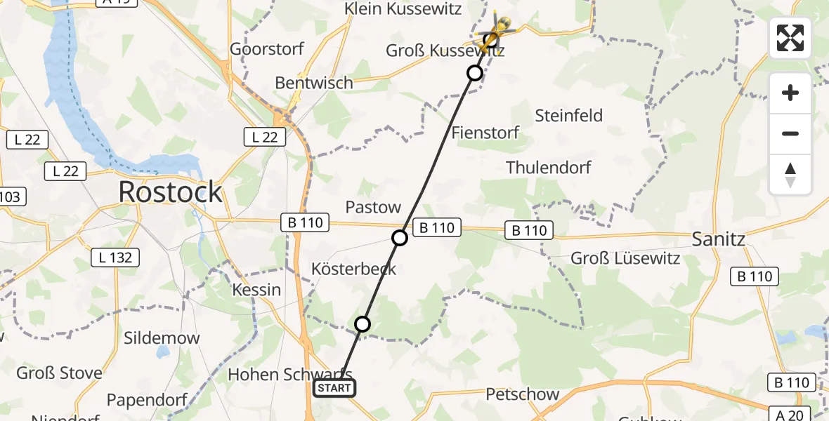 Flugroute Ambulanzhubschrauber Dummerstorf - Poppendorf, 04 August 2026, 18:28