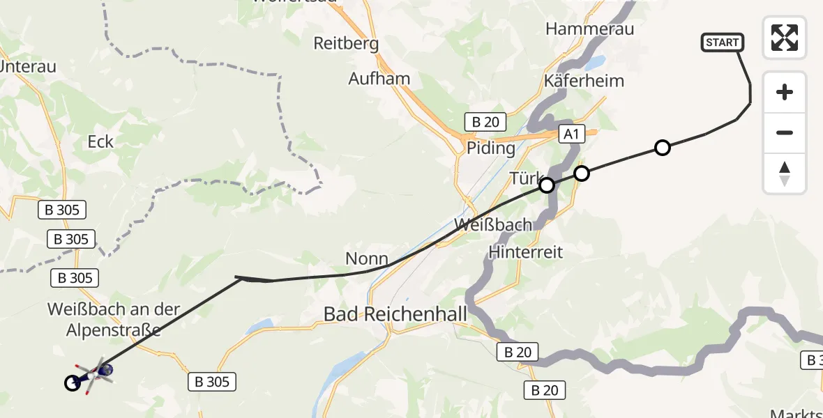 Flugroute Polizeihubschrauber Salzburg Airport - Schneizlreuth, 04 August 2026, 18:44