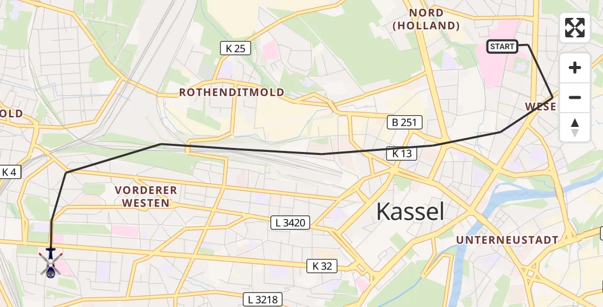 Flugroute Polizeihubschrauber Kassel - Kassel, 04 August 2026, 18:46