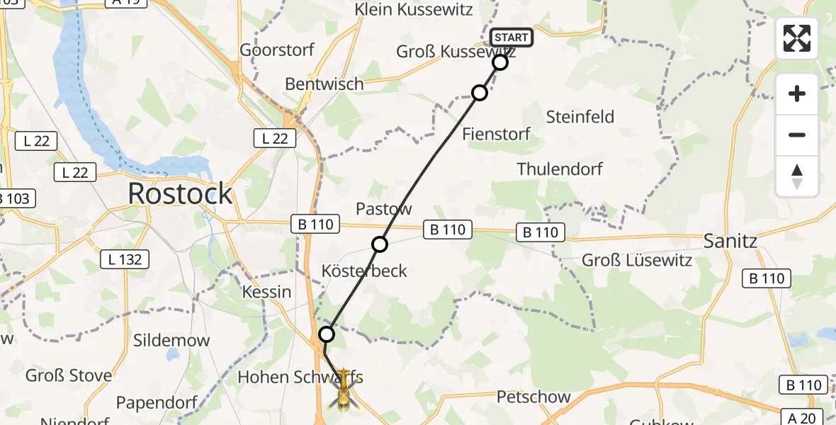 Flugroute Ambulanzhubschrauber Poppendorf - Dummerstorf, 04 August 2026, 19:07