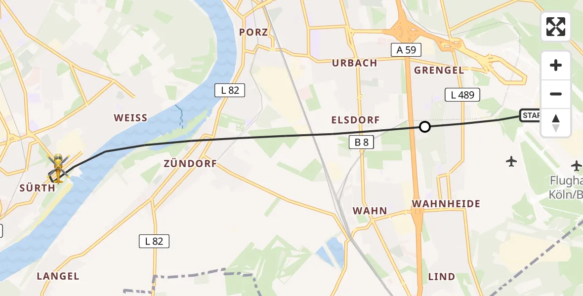 Flugroute Ambulanzhubschrauber Köln Bonn Flughafen - Köln, 04 August 2026, 19:11