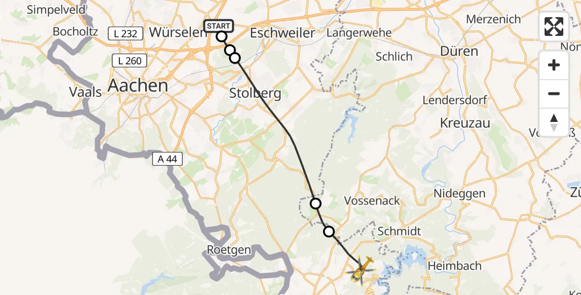 Flugroute Rettungshubschrauber Aachen-Merzbrück Flughafen - Simmerath, 04 August 2026, 19:18