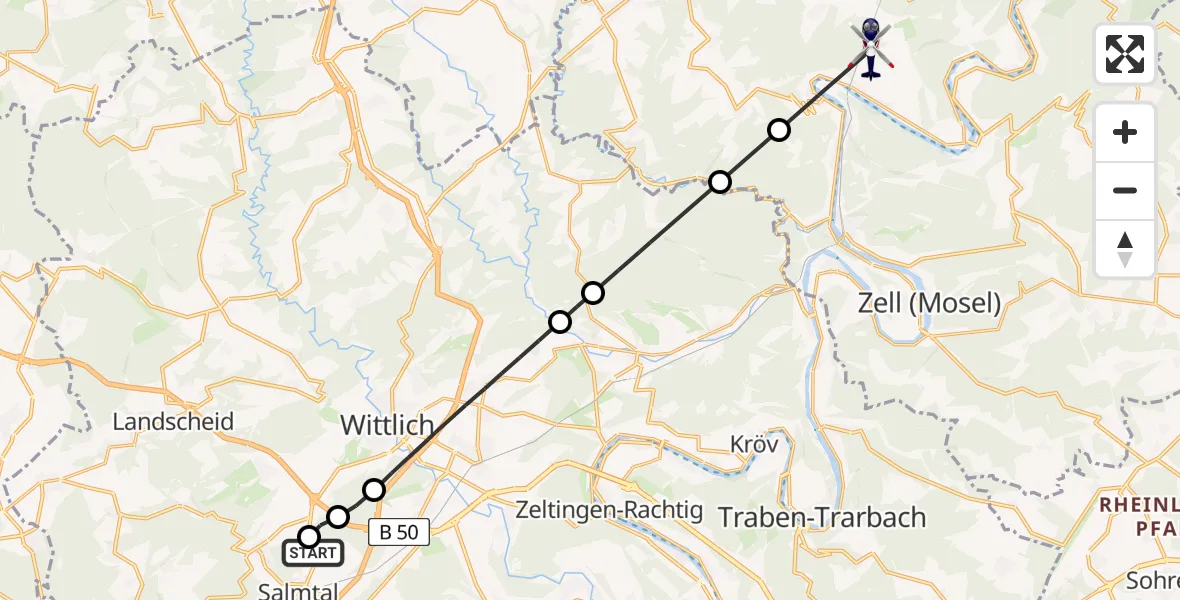 Flugroute Polizeihubschrauber Salmtal - Ediger-Eller, 04 August 2026, 19:28