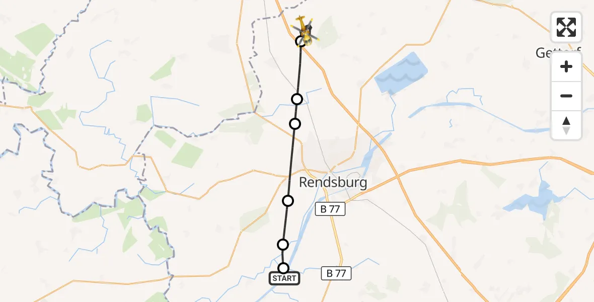 Flugroute Ambulanzhubschrauber Rendsburg-Schachtholm Flugplatz - Brekendorf, 04 August 2026, 20:03